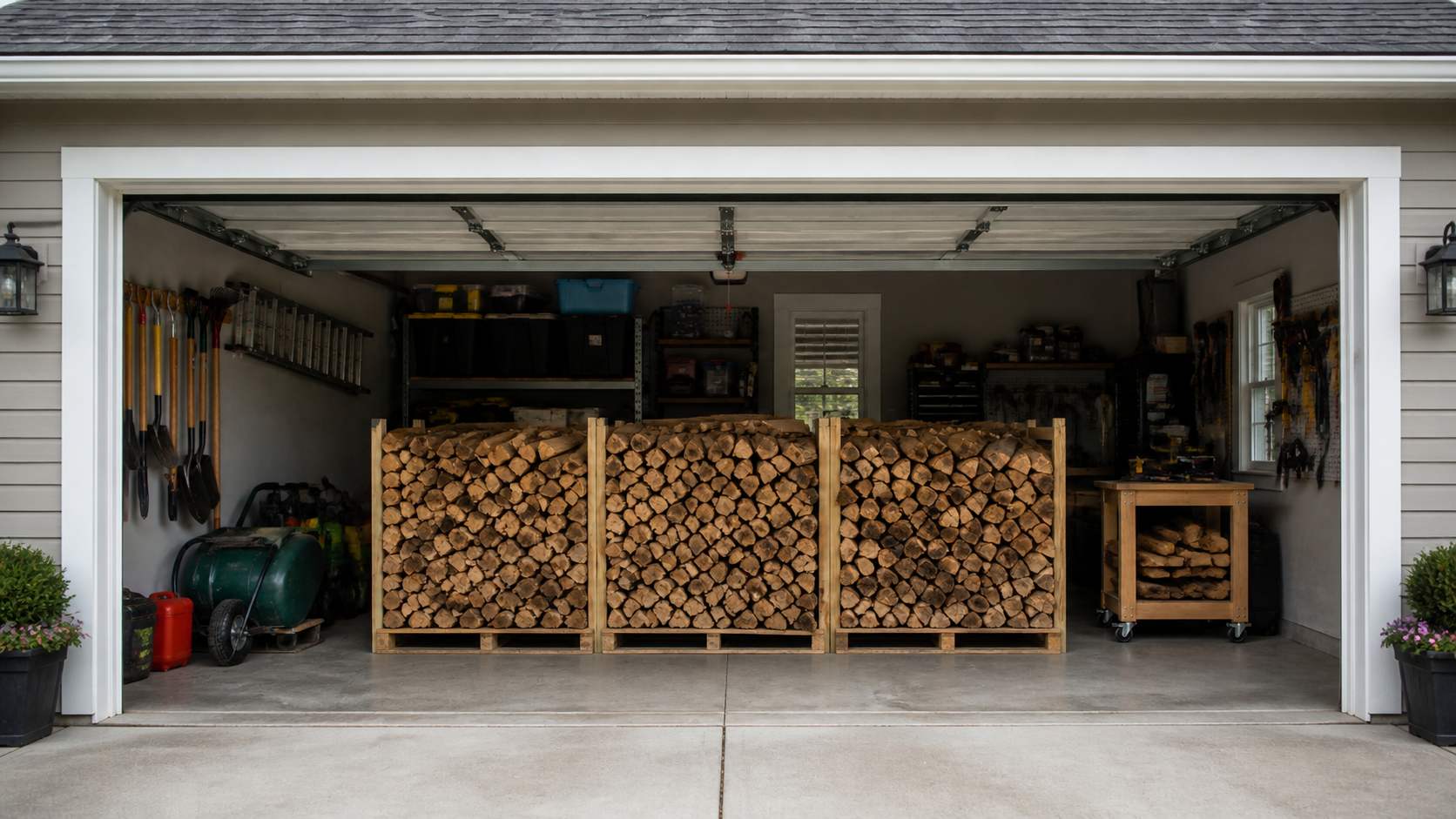 storing kiln dried logs in garage