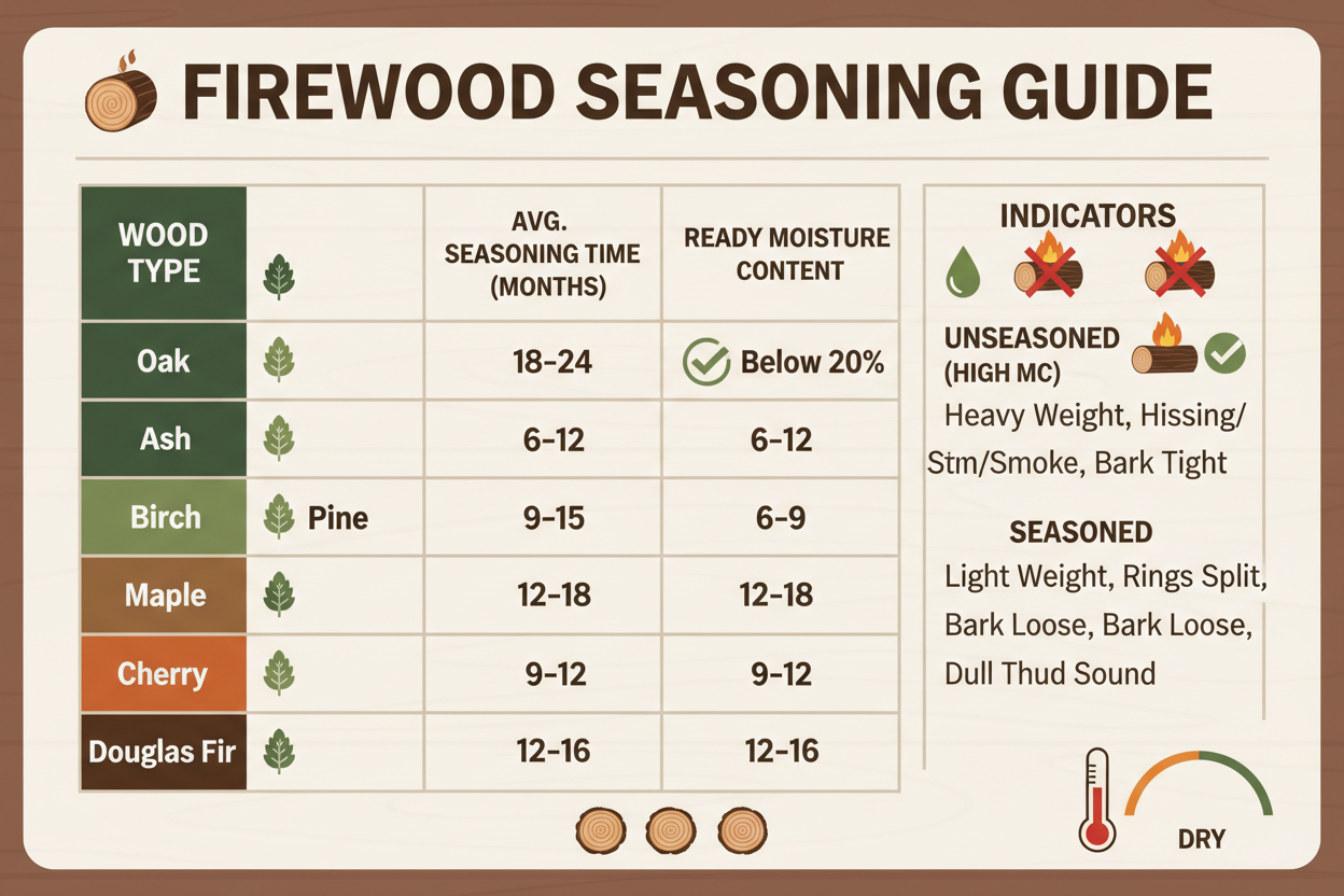 Firewood Seasoning Time Chart UK How Long by Species